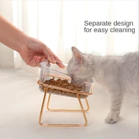cat bowl transparent tall bowl oblique mouth to protect cervical spine drinking water food bowl pet easy to clean double bowl