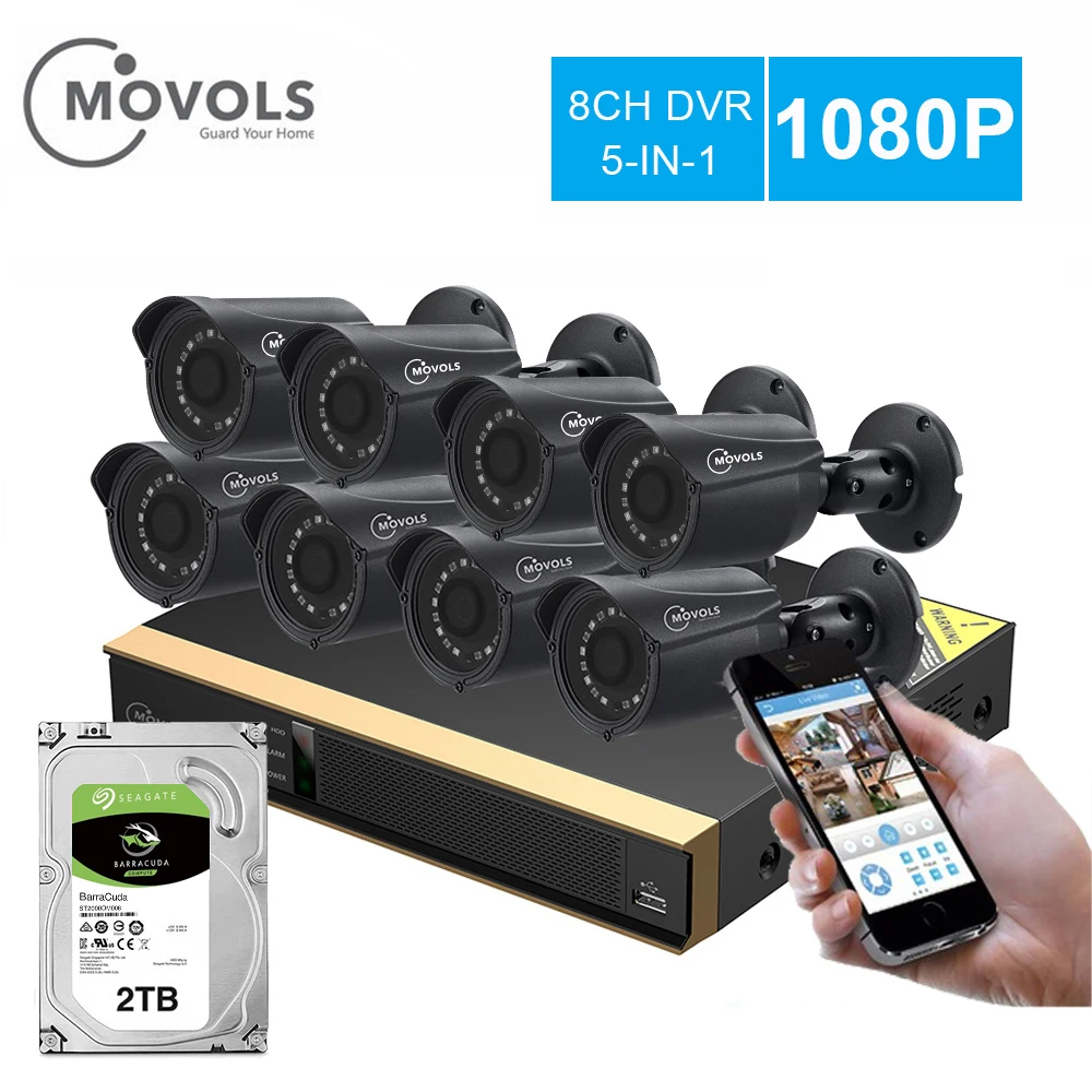 Movols 8CH CCTV камера 8 шт 1080p камера видеонаблюдения DVR комплект Водонепроницаемая наружная домашняя система видеонаблюдения