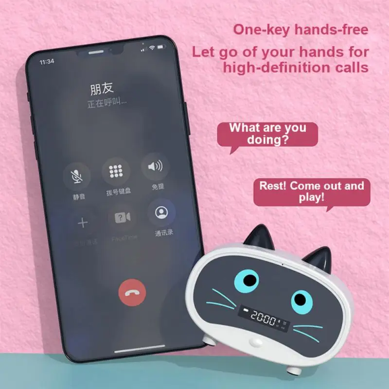 Wireless Bluetooth-compatible 5.0 Stereo Player Digital Alarm Clock FM Radio Speakers Portable With USB Charging Cat Ear Speaker |