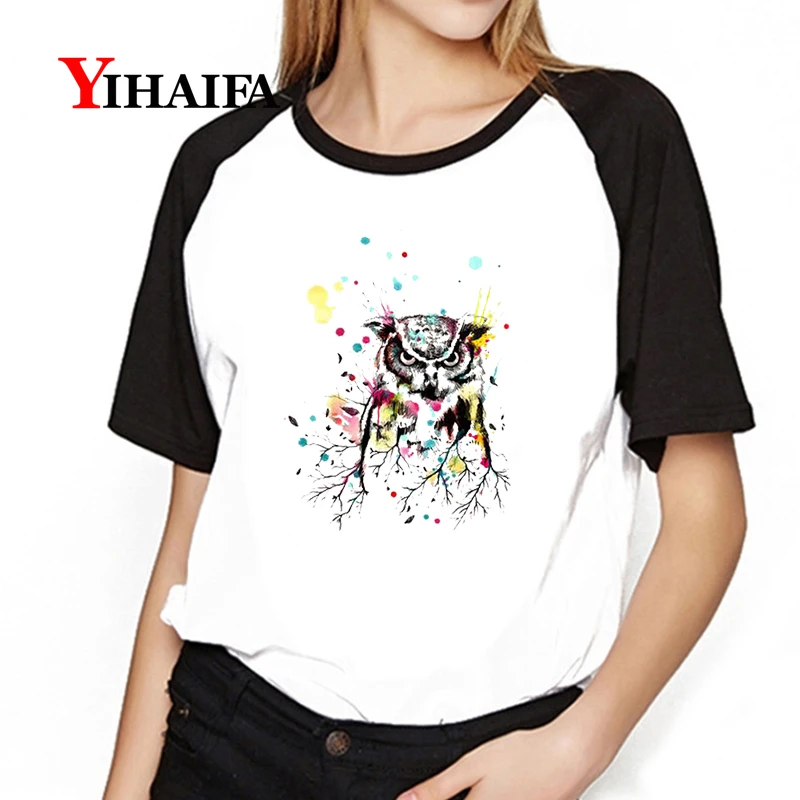 Новинка модная женская футболка Спортивная с принтом совы коротким рукавом