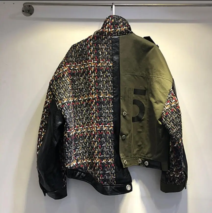 Европейская Новинка 2019 твидовая куртка-карго со стоячим воротником осенняя и