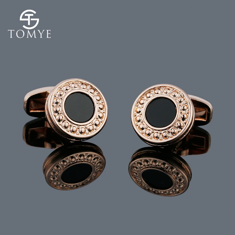 TOMYE Black Gun Gold Round Cufflink Metal Restrained Elegance Custom Enamel Cufflinks Men Shirts XK19S108 | Украшения и