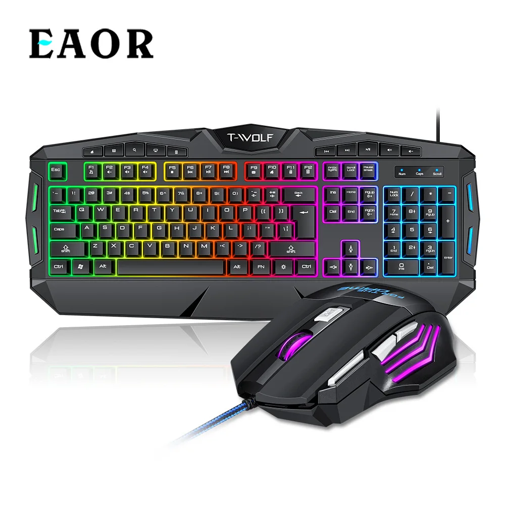 

EAOR NEW RGB Backlit Gaming Keyboard and Mouse Combos Mechanical Feel Keyboard Mouse Set Multimedia Keyboard for Laptop Desktop