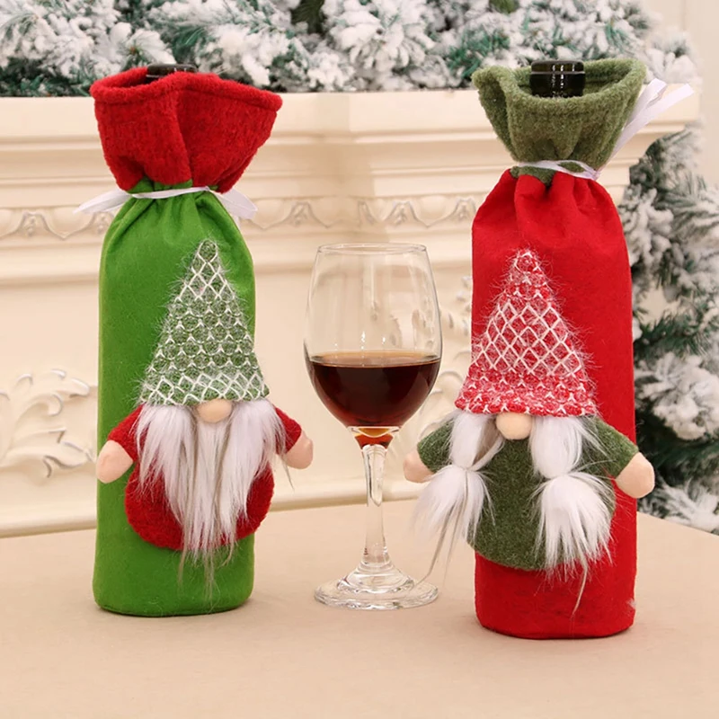 

2 Pcs Christmas Sweater Wine Bottle Cover Reusable Wine Bottle Bags for Holiday Party Christmas Table Home Decoration