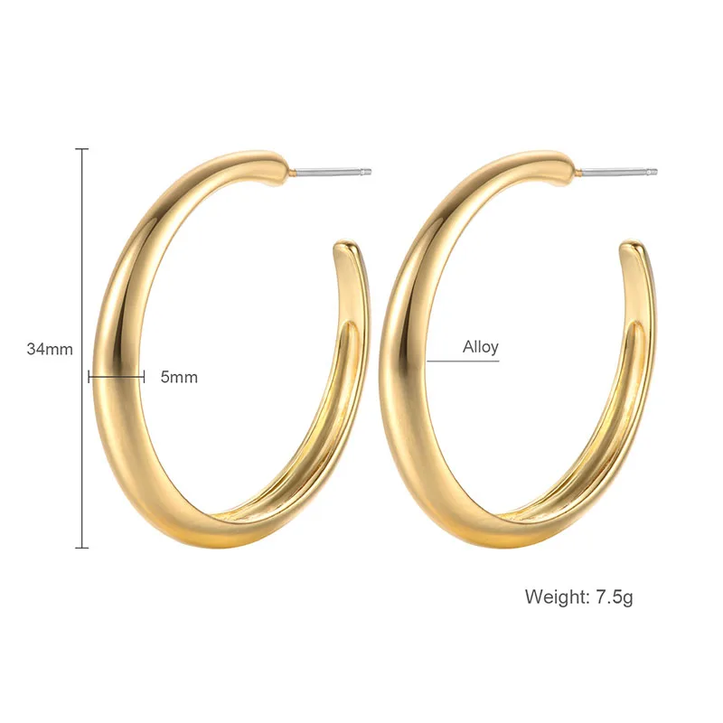 Большие модные серьги-кольца Shineland большие гладкие круглые металлические серьги