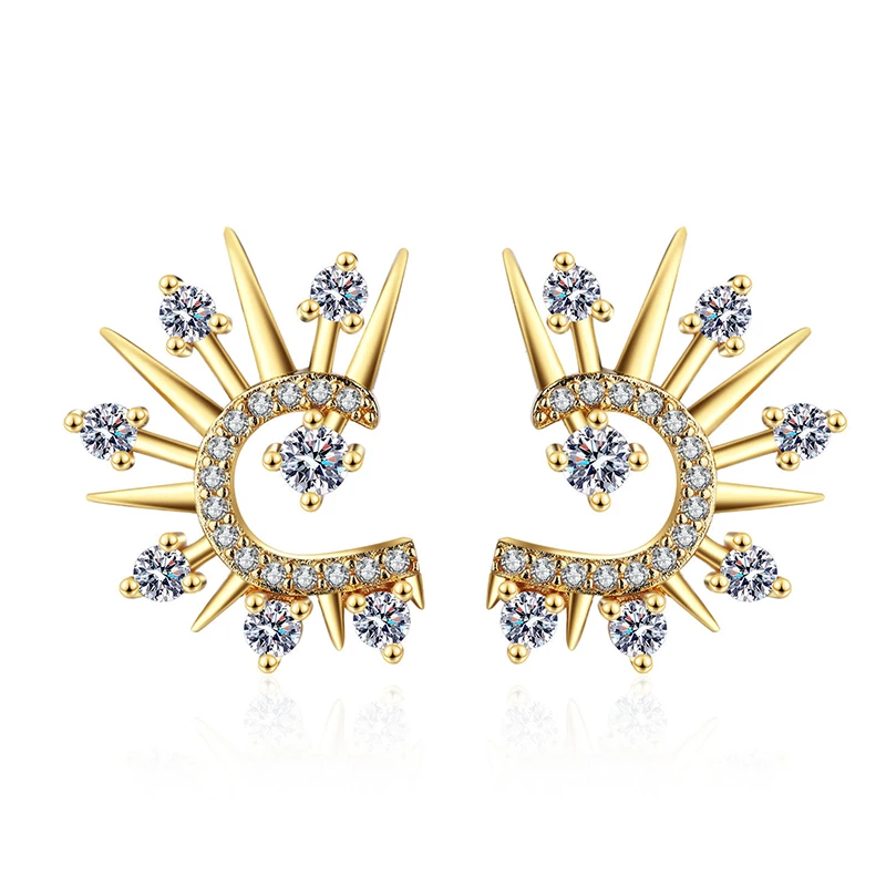 

Women's Fashion Hyperbolic SunFlower Stud Earrings Radiant Shiny Crystal Zirconia Charming Punk Female Earring Piercing Jewelry