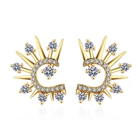 womens fashion hyperbolic sunflower stud earrings radiant shiny crystal zirconia charming punk female earring piercing jewelry