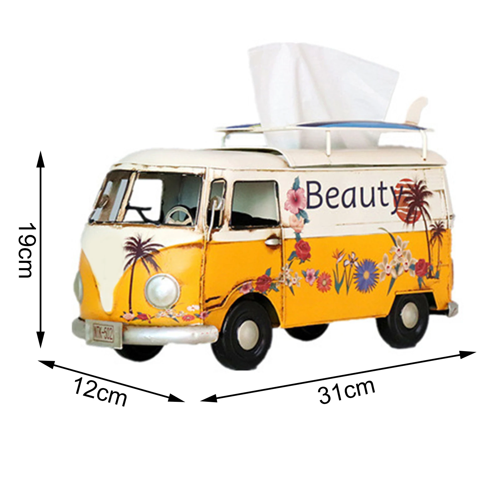 

American Retro Creative Tissue Box Flower Bus Model Figurines Car Napkin Drawer Hotel Home Living Room Decoration Ornaments