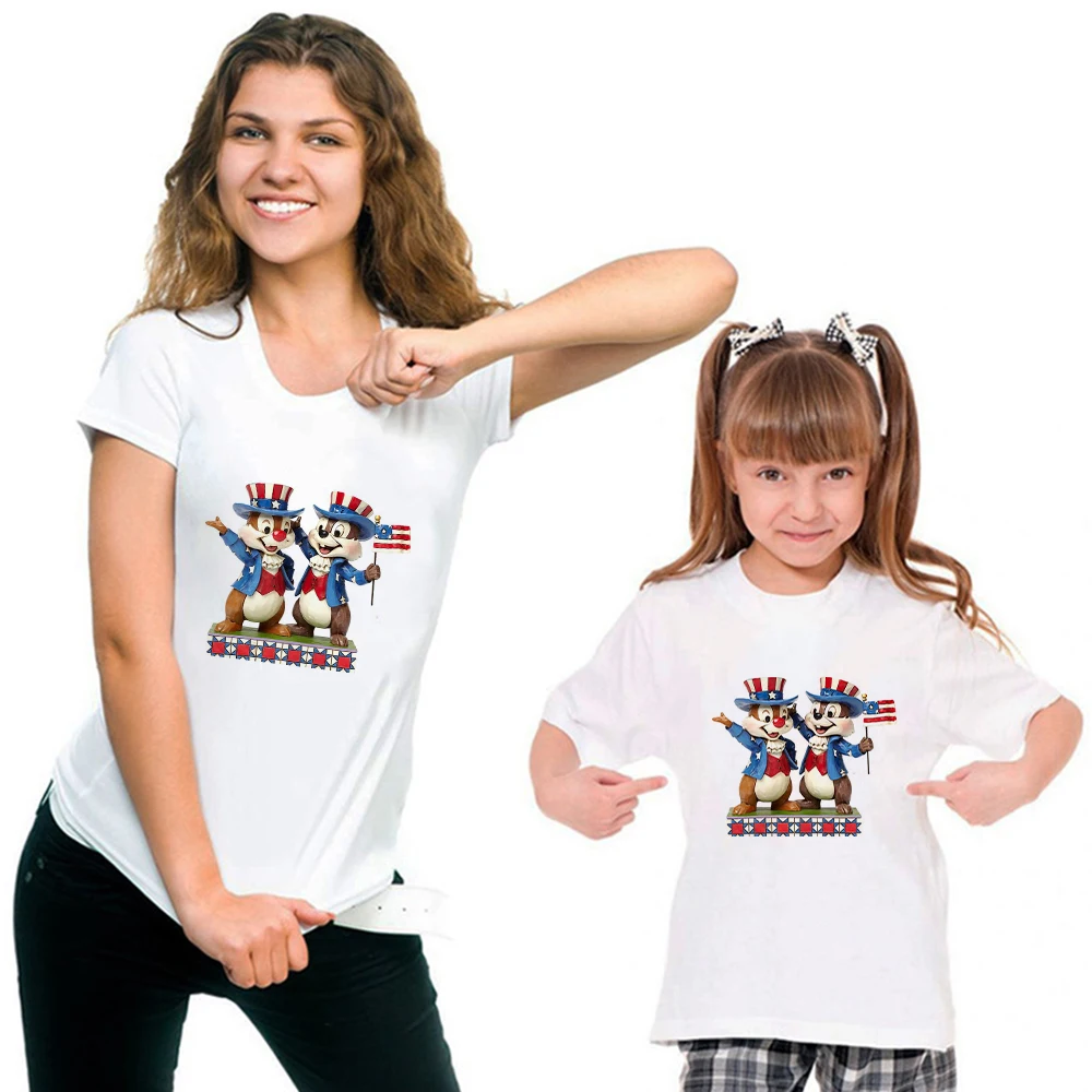 

USA Chip and Dale T Shirt Women Fashion Graphic Tshirts Baby Girl Boy Brothers and Sisters Tshirt Tops Family Matching Clothes