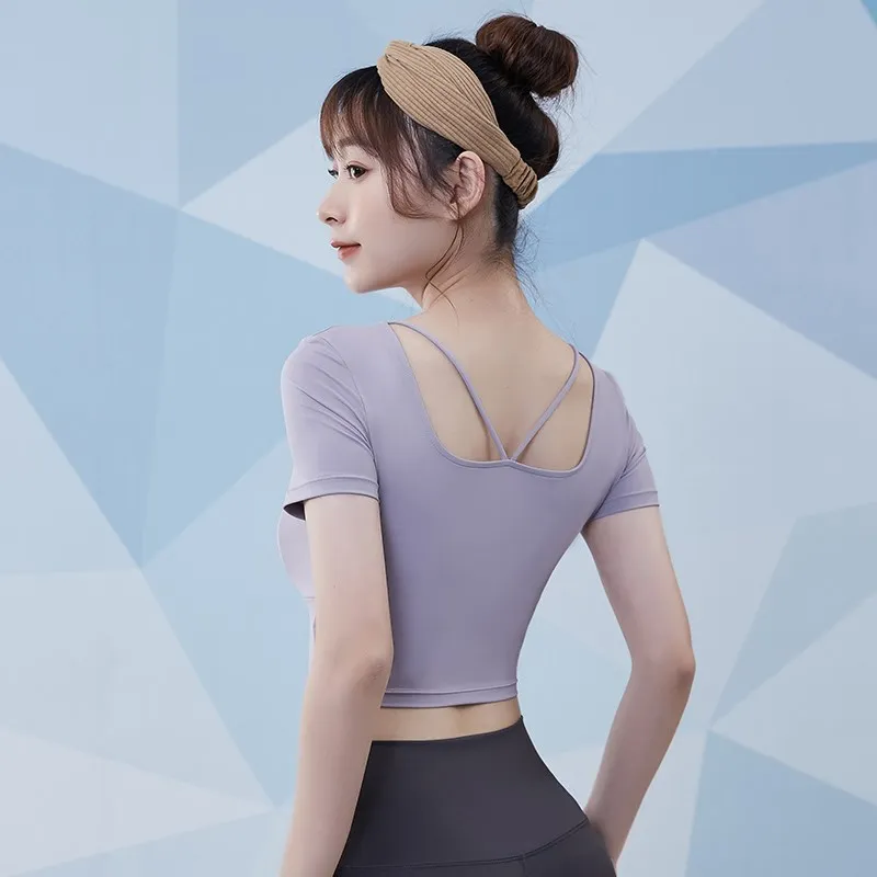 Vansydical Women Mesh Sports Tops Short Sleeve Yoga Shirts Slim Running Fitness T-Shirts Summer Quick Dry Beautiful Back Tops