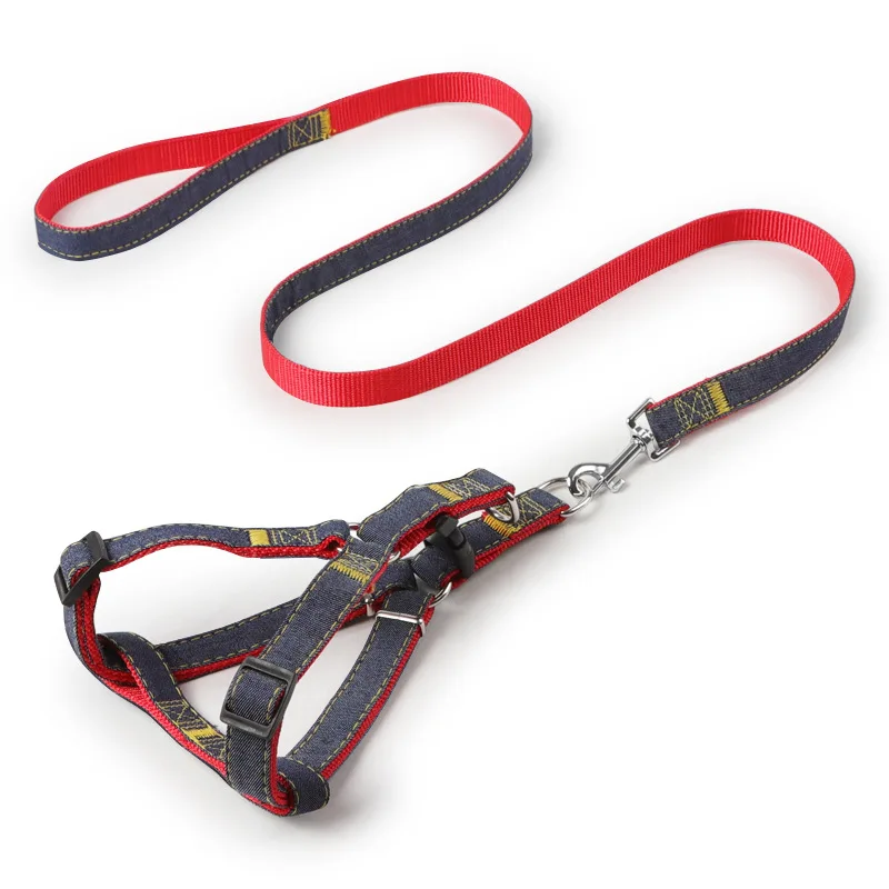 

Pet traction belt Medium and small dogs denim sewing nylon pet traction rope Dog collar Puppy harness Dog leash Adjustable