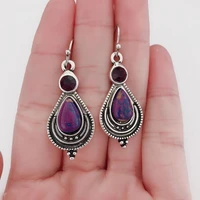 fashion europe style lady water drop earrings vintage purple stone dangle earring jewelry for women party best gift