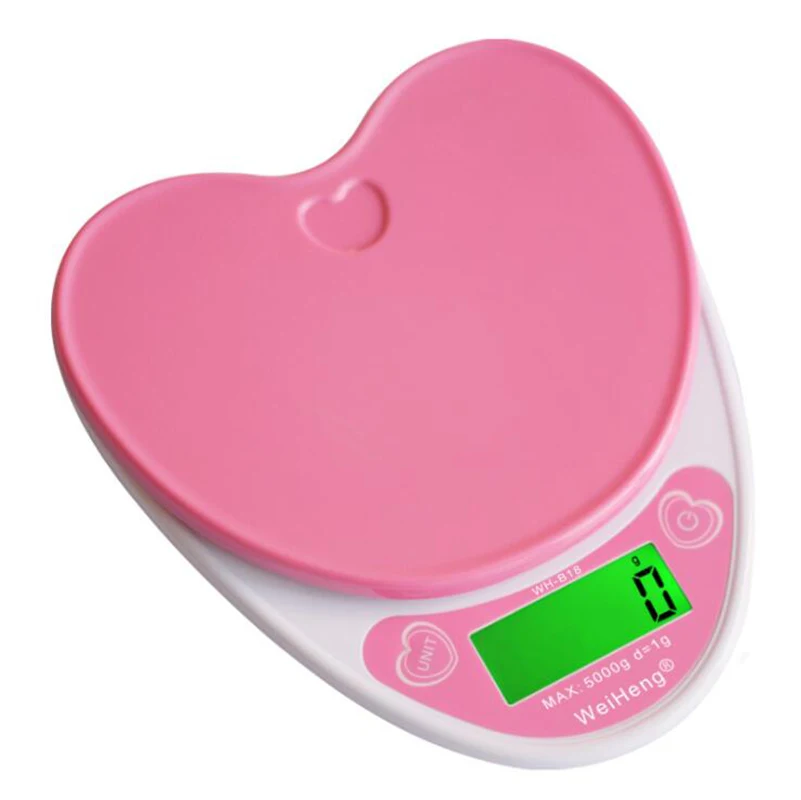 

Пищевые электронные весы 5 кг/1 г, ЖК цифровые с подсветкой, креативные измерительные кухонные весы в форме сердца для приправ