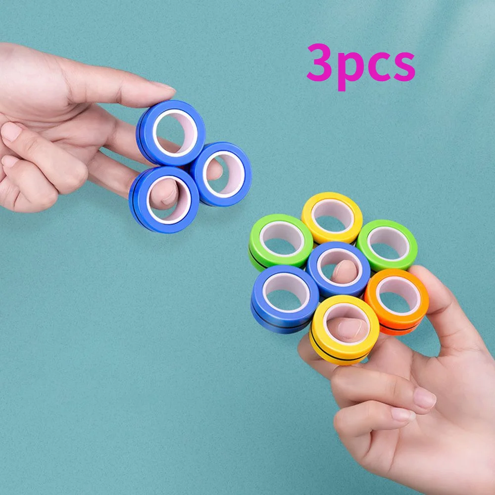 

3pcs Stress Relief Magnetic Rings Magnetic Bracelet Ring Unzip Toy Magic Ring Props Tools Decompression Toys Finger Rings Toy