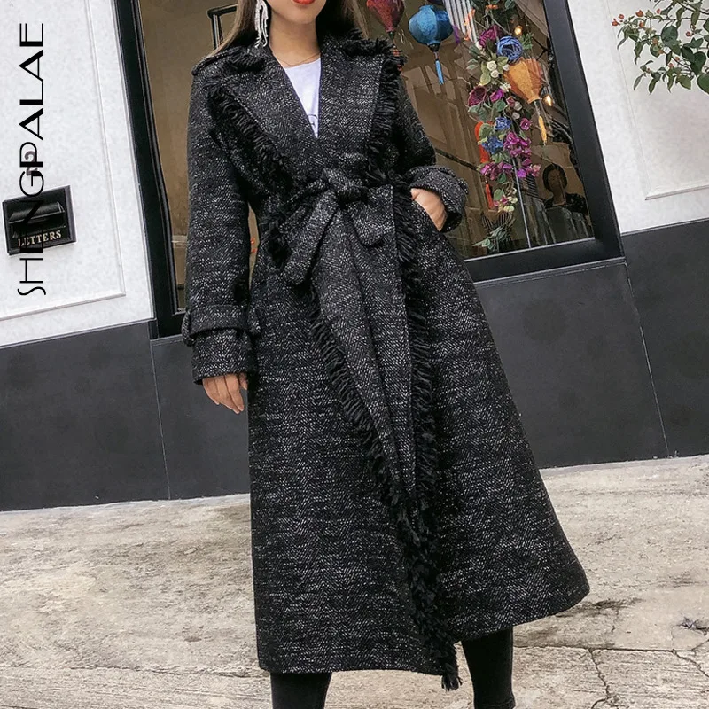 SHENGPALAE 2020 Новое модное осенне зимнее длинное Свободное пальто с поясом и