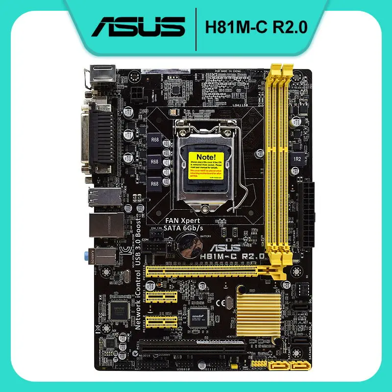 

ASUS H81M-C R2.0 1150 Motherboard DDR3 Intel H81 16GB Support Core i5 4690K CPU DVI SATA3 USB3.0 PCI-E X16 Micro ATX Motherboard