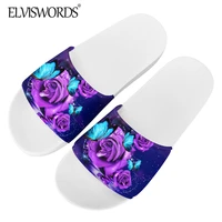 elviswords womens comfortable rubber slippers purple rose floral with butterfly print summer sandals high quality footwear