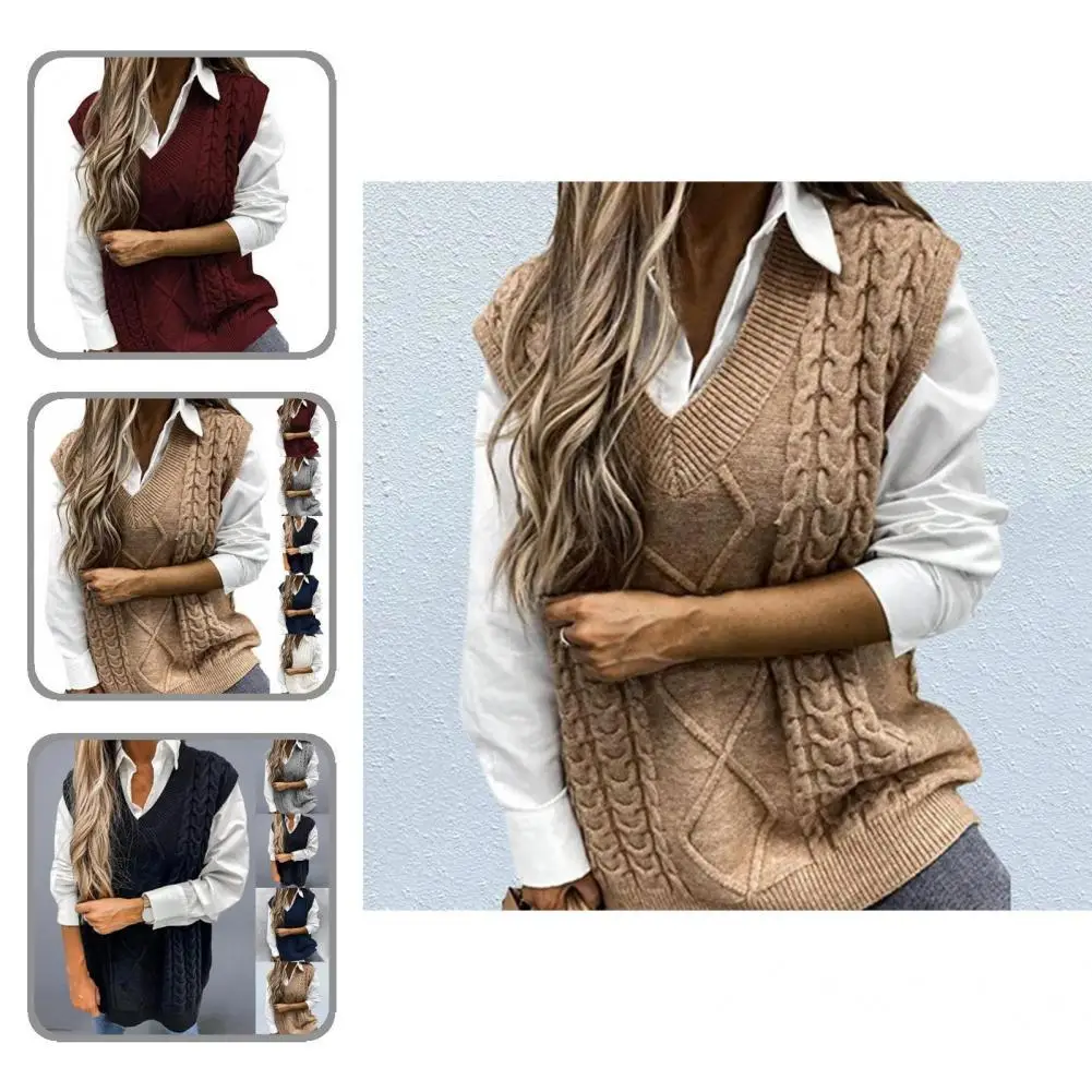 

Coldproof Casual Trendy Twist Knitted Women Vest Warm Women Knitted Vest Pure Color for Gathering
