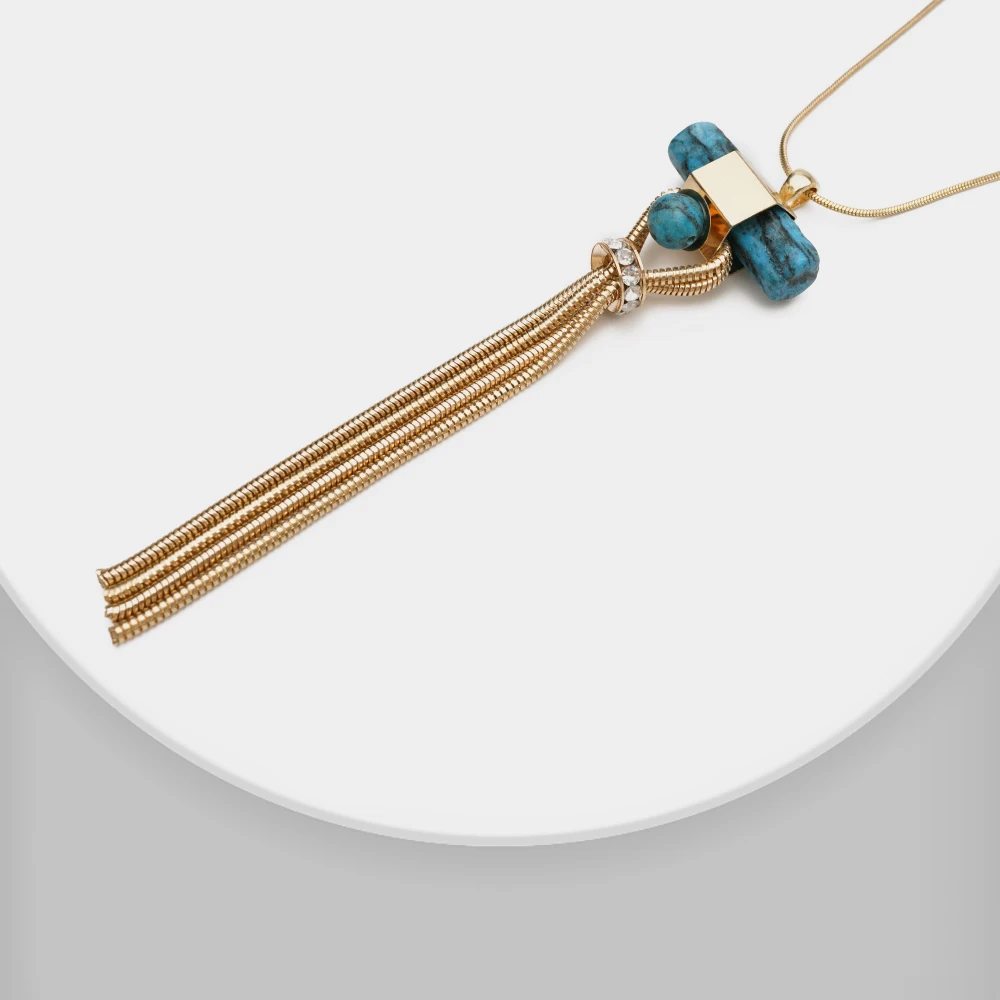 

Amorita boutique blue stone pendant tassel Necklaces