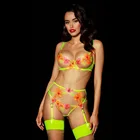 Набор из 4 элементов Для женщин сексуальные вышивать чувственное белье нижнее белье подвязки с цветочным рисунком, костюмы для эротических игр, костюм с сексуальным вырезом Бюстгальтер прозрачный Экзотические нижнее бельё для девочек