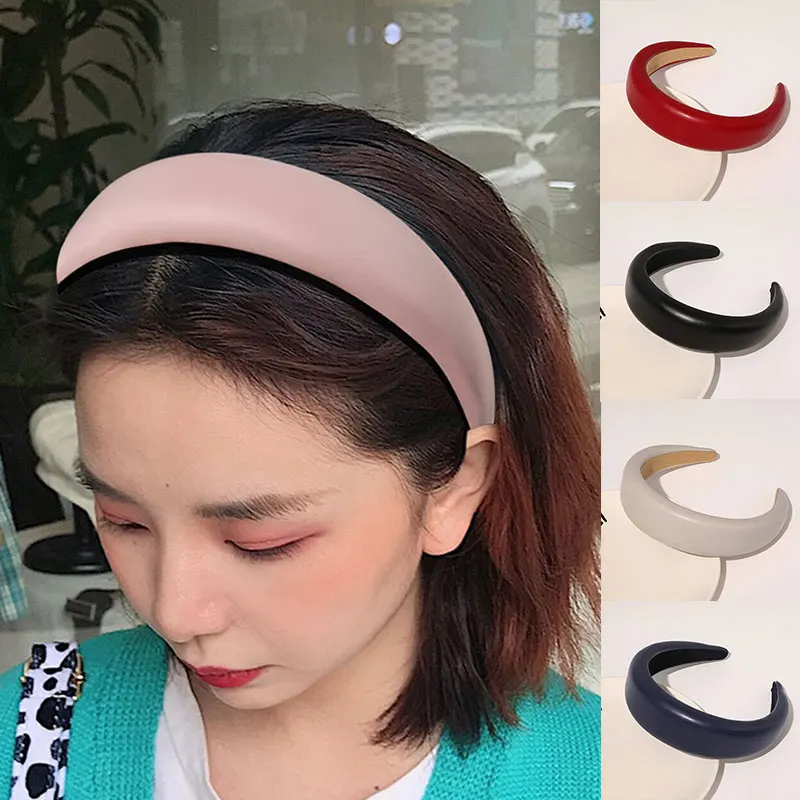 

New Faux Leather Headbands Elegant Simple 4CM Width PU Leathers Women Hairbands Fashion Wide Hair Hoops Female Headband