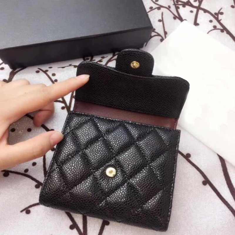

Famous Brand Caviar Smooth Cow Leather Zipper Clutch Wallet Women Men Coin Purse Ladies Wristband Simple Mini Money and Card Bag