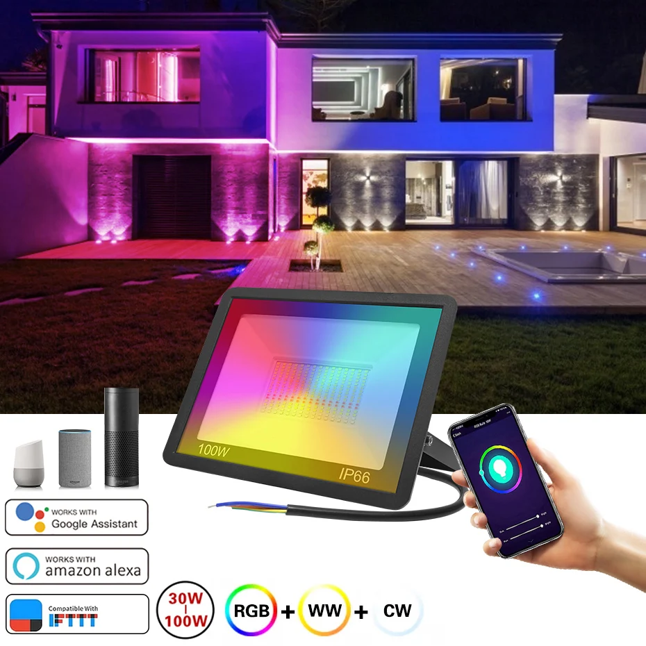 

Tuya Smart Life RGB Flood Light Led 100W 50W 30W 220V Wifi Led Spotlight Outdoor Lighting Wall Lamp App Control Alexa Lamp