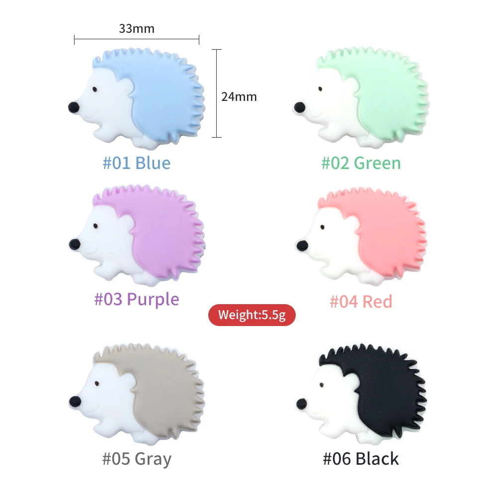 Sunrony-Cuentas de silicona con forma de Mini erizo, mordedor de Animal para beb&eacute;, cuentas de dentici&oacute;n para collar DIY, accesorios de juguete, 10 piezas-4