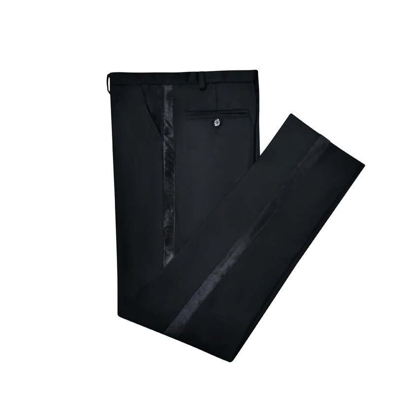 Hot Sale Suit Pant Black Edge Suit Trousers Black Satin trimmed trousers Man Trousers 1 Piece Black  Tuxedo Pants