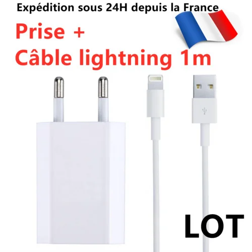 

CABLE USB CHARGEUR PRISE FOR IPHONE 6S/7/8/XS MAX/XR/11/Pro - CHARGEUR SECTEUR USB