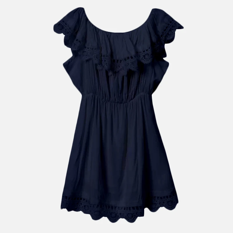 Женское Плиссированное кружевное мини-платье с открытыми плечами