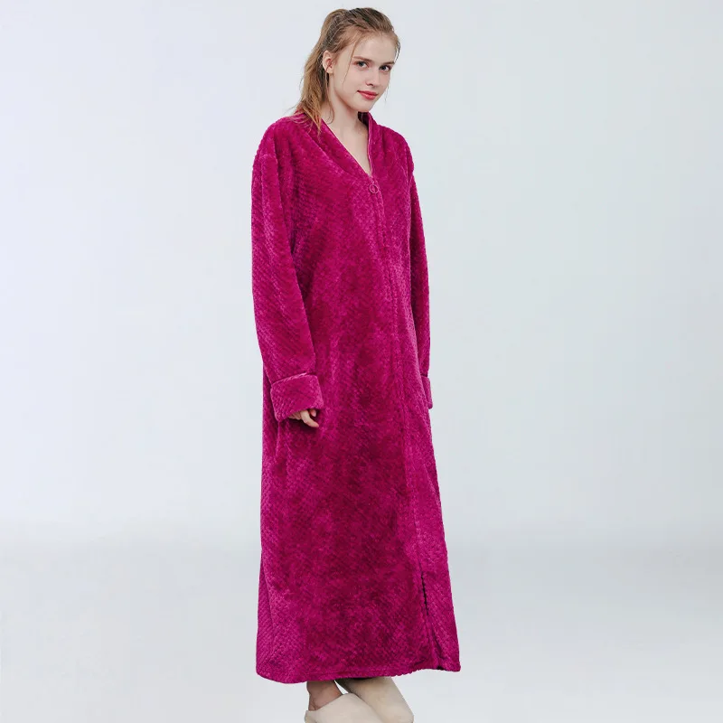 

Winter Thick Warm Female Coral Fleece Kimono Robe Ladies Nightgown Bath Gown Sleepwear Flannel Large Nightwear