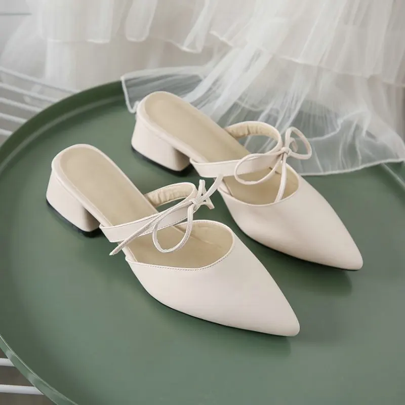 Женские мюли с квадратным каблуком острым носком размеры 46 47|Тапочки| |