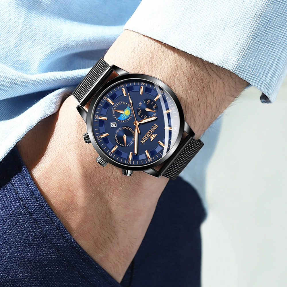 FNGEEN Новый Топ бренд класса люкс часы мужские деловые наручные студенческие