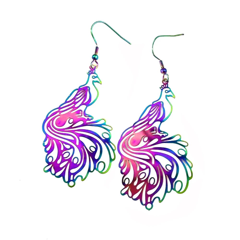 

Dazzle Color Stainless Steel Filigree Earrings Fashion Peacock AB Color Earrings for Women Daily Wearing