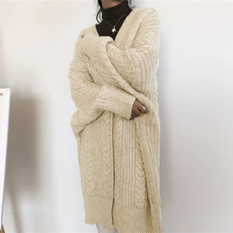 

Винтажный Женский вязаный свитер, верхняя одежда, однотонные Плиссированные Свободные повседневные кардиганы с пышными рукавами, зимние э...