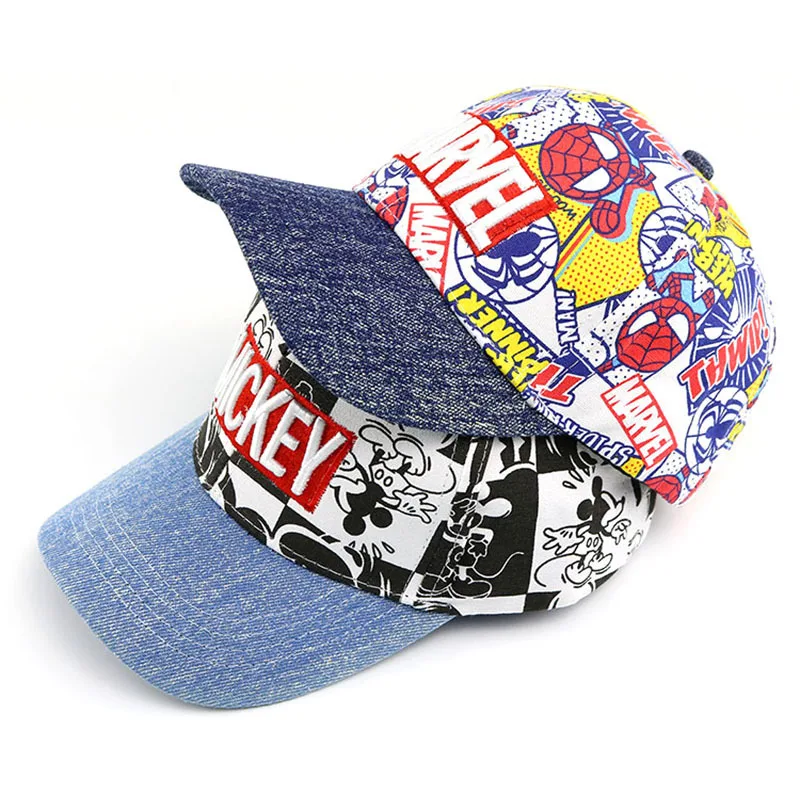 

New Disney Mickey Mouse Children Embroidery Cotton Baseball Cap Baby Boy Girl Hip Hop Hat Kids Cosplay Sun Hat Snapback