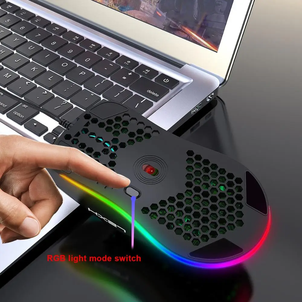Проводная игровая мышь сотовая компьютерная USB RGB подсветка легкая эргономичная