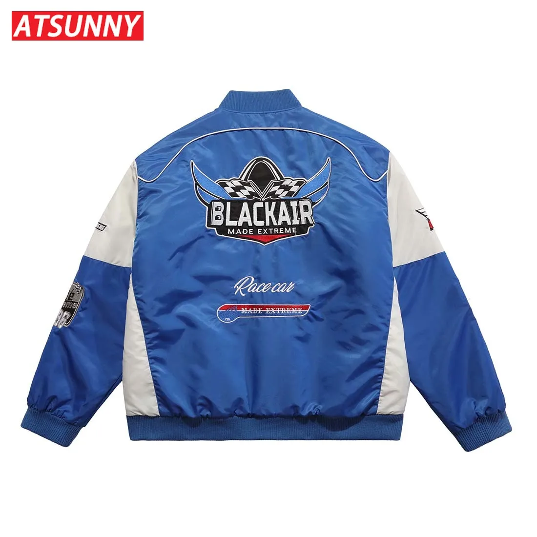 ATSUNNY Racing embroidered jacket Stitching color American retro Parkas Thicken national tide autumn and winter cotton coat