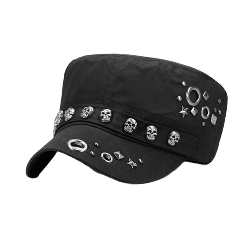 Europa America Punk Skull Rivet Full Closure cappelli militari primavera autunno marca Snapback cappelli di cotone per uomo Fashion Army Cap
