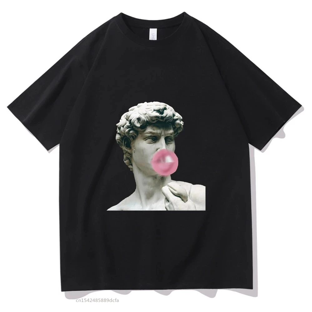 

David Sculpture Miguel Angel Hip Hop Trend Tshirt Blowing Bubble Gum Funny Cute Print Tee Shirt