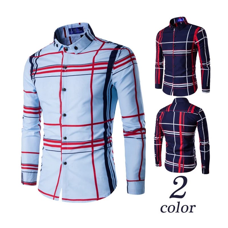 

VISADA JAUNA Мужская рубашка, брендовая одежда, мужская рубашка с длинным рукавом, лето 2020, клетчатая приталенная рубашка, размера плюс, Повседнев...