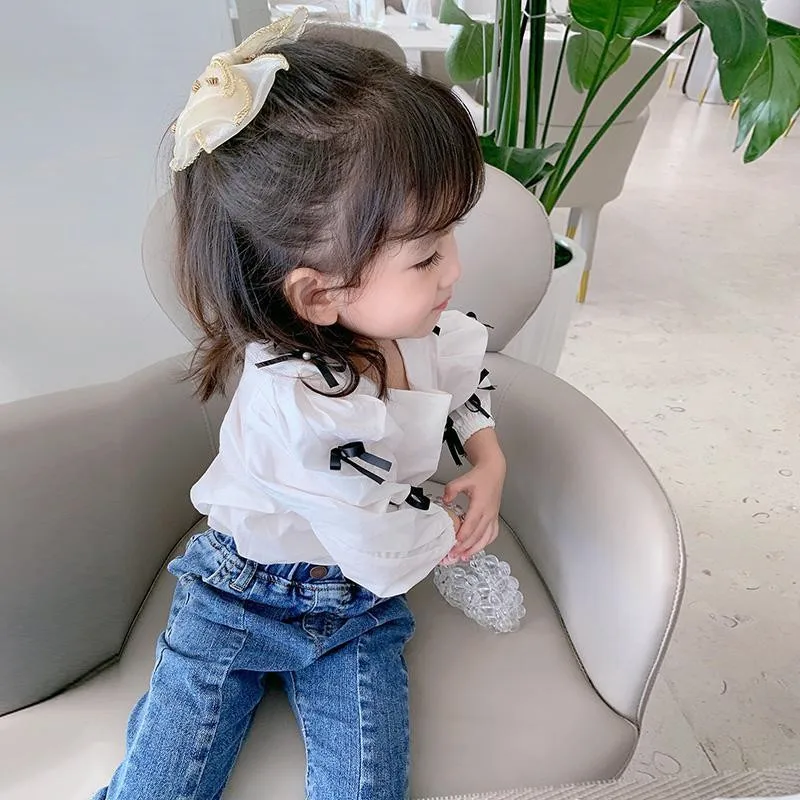 

2021 Blouse For Girls Lace Flower Girls White Shirt Floral Kids Blouse For Girls Spring Autumn Children's Clothing Girl