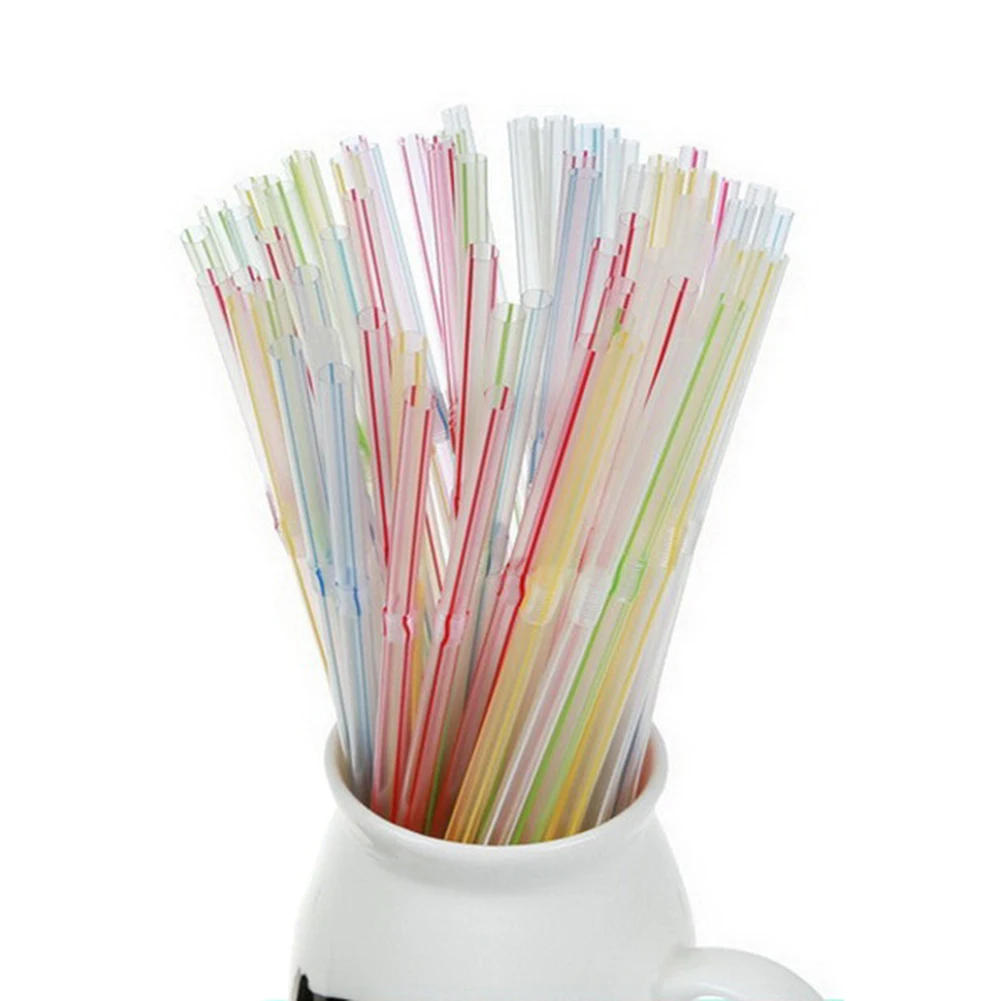 

Flexible Plastic Straws Striped Multi Colored BPA-Free Disposable Straw Assorted LKS99