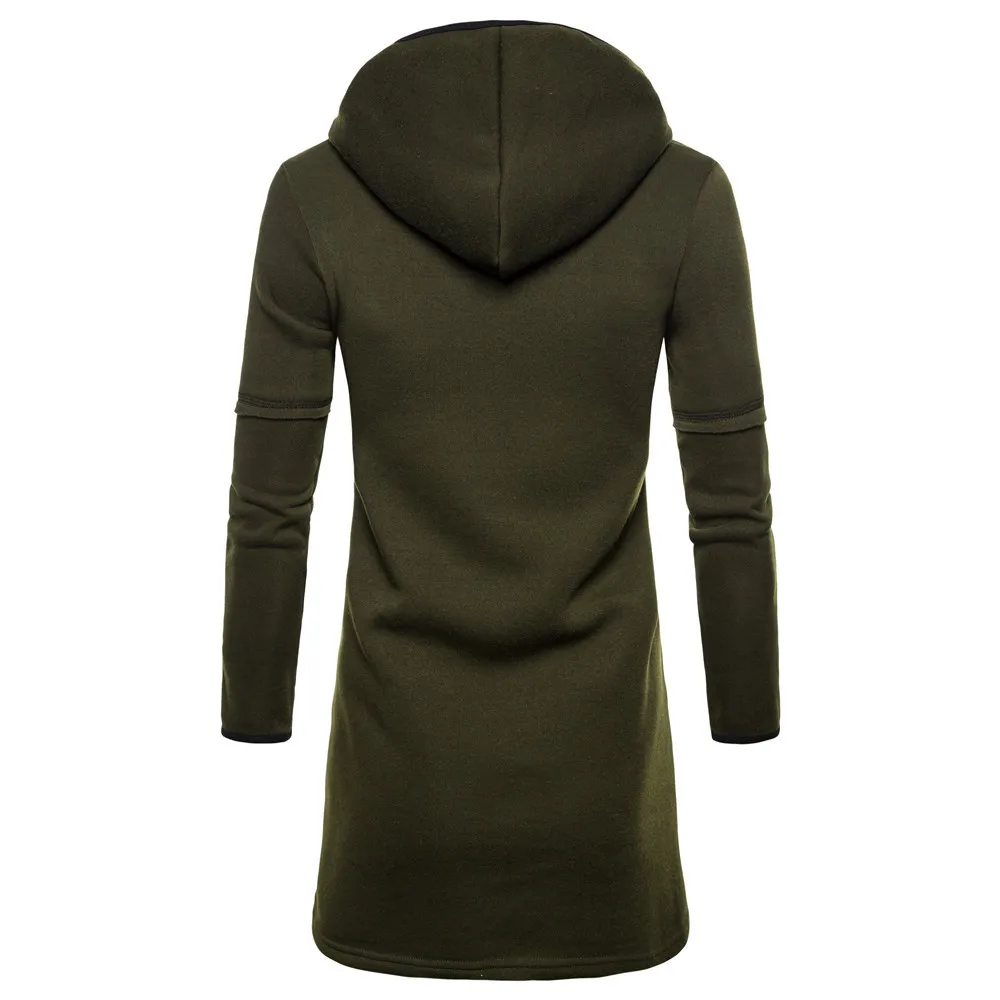 

Men Winter Hoodie Cardigan Casual Mid Length Coat with Big Pocket Plain