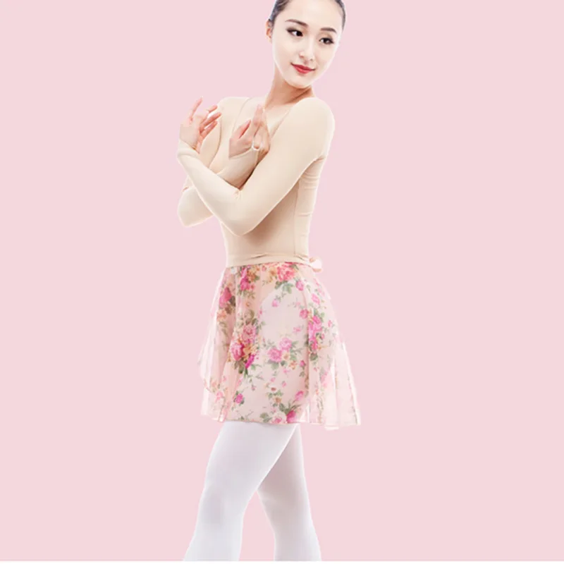 Hot Selling Girls Printing Flowers Ballet Wrap Skirt Women Dance Adult Spandex Chiffon Waist Dress Free Size | Тематическая одежда