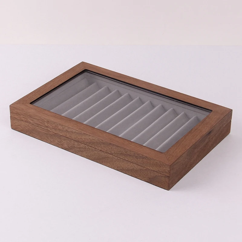 

Wooden 12 Pen Storage Box,Glass Pen Display Box with Lid Storage Box, Top Glass Window Pen Collection Display Box