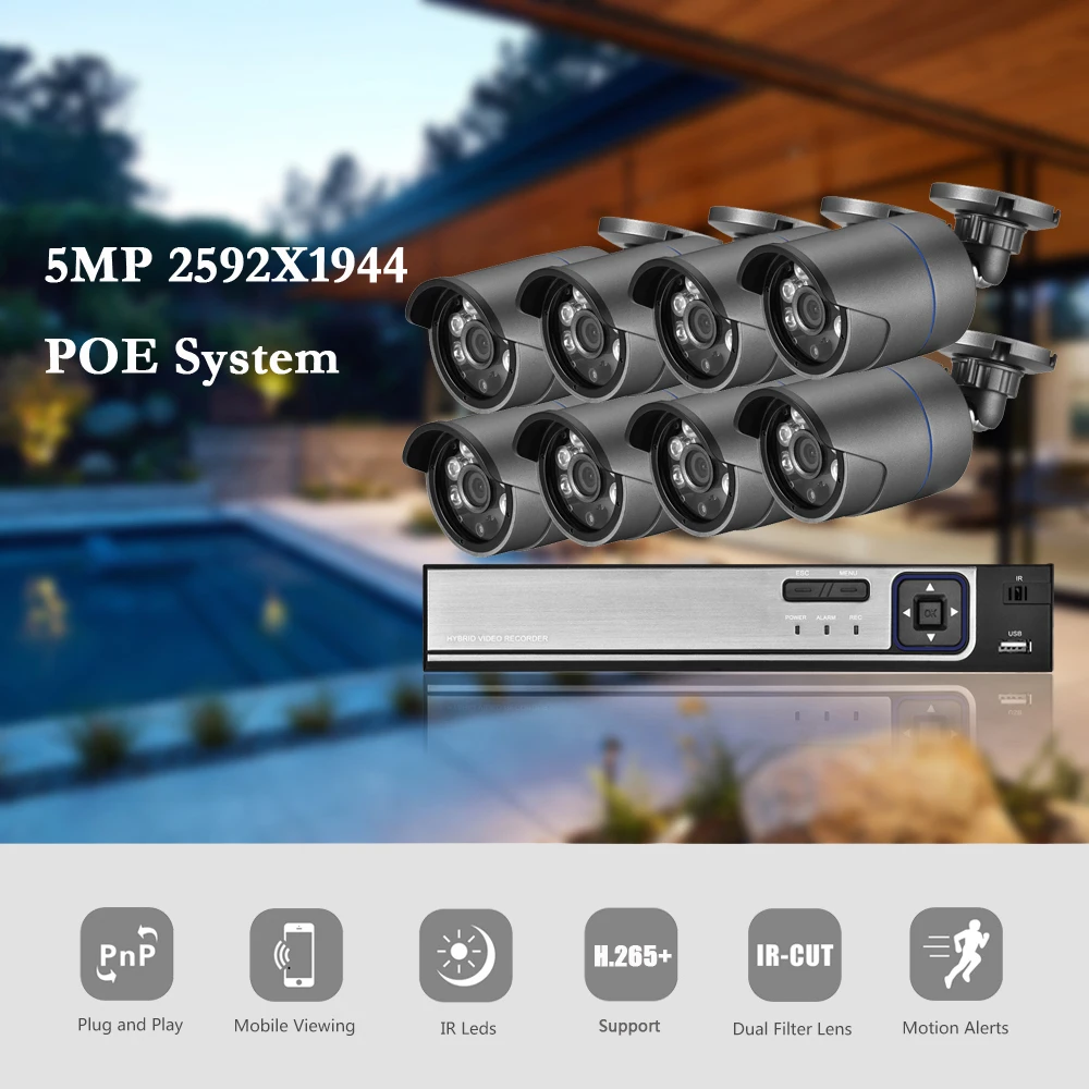 azishn h 265 8ch 5mp poe security system nvr kit audio ip camera ir outdoor ip66 face detection cctv video surveillance nvr set free global shipping