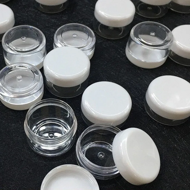 

100pcs 2g/3g/5g/10g/15g/20g Plastic Clear Cosmetic Jars Container White Lid Lotion Bottle Vials Face Cream Sample Pots Gel Boxes