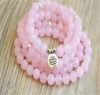 6mm pink crystal gemstone 108 beads mala bracelet reiki wrist buddhism fancy meditation handmade energy